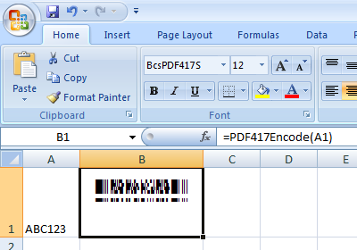 Excel PDF417 barcode