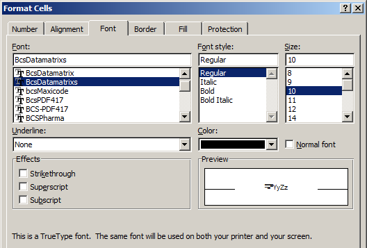 excel datamatrix font