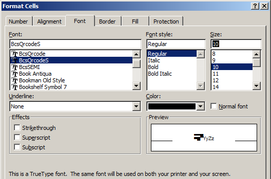 excel qrcode font