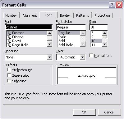 postnet barcode font