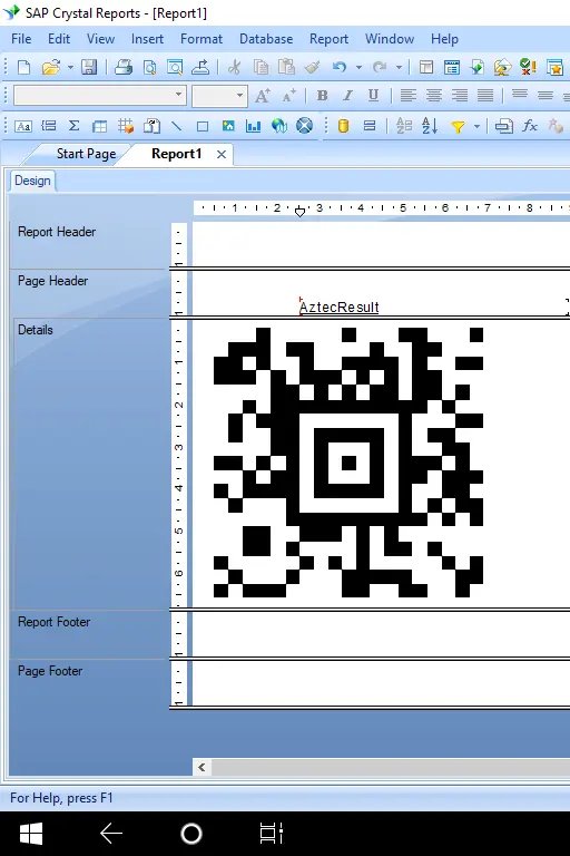 aztec code crystal report web service