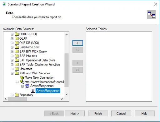 aztec code crystal report web service
