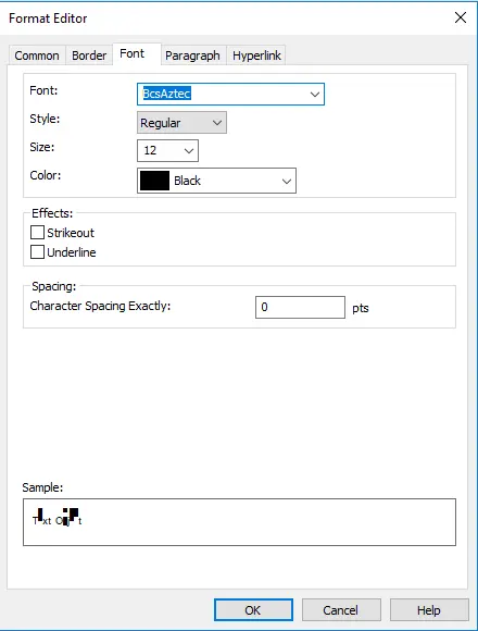 Aztec Code fuente crystal reports