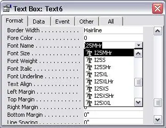 Access properties control font text box typography layout settings window step view